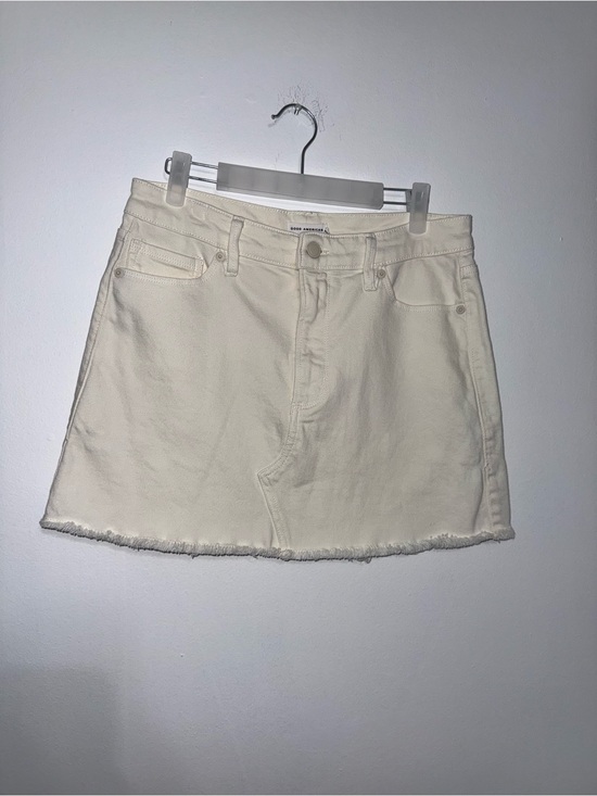 Good American Dresses & Skirts - Good American Cream Denim Frayed Hem Mini Skirt